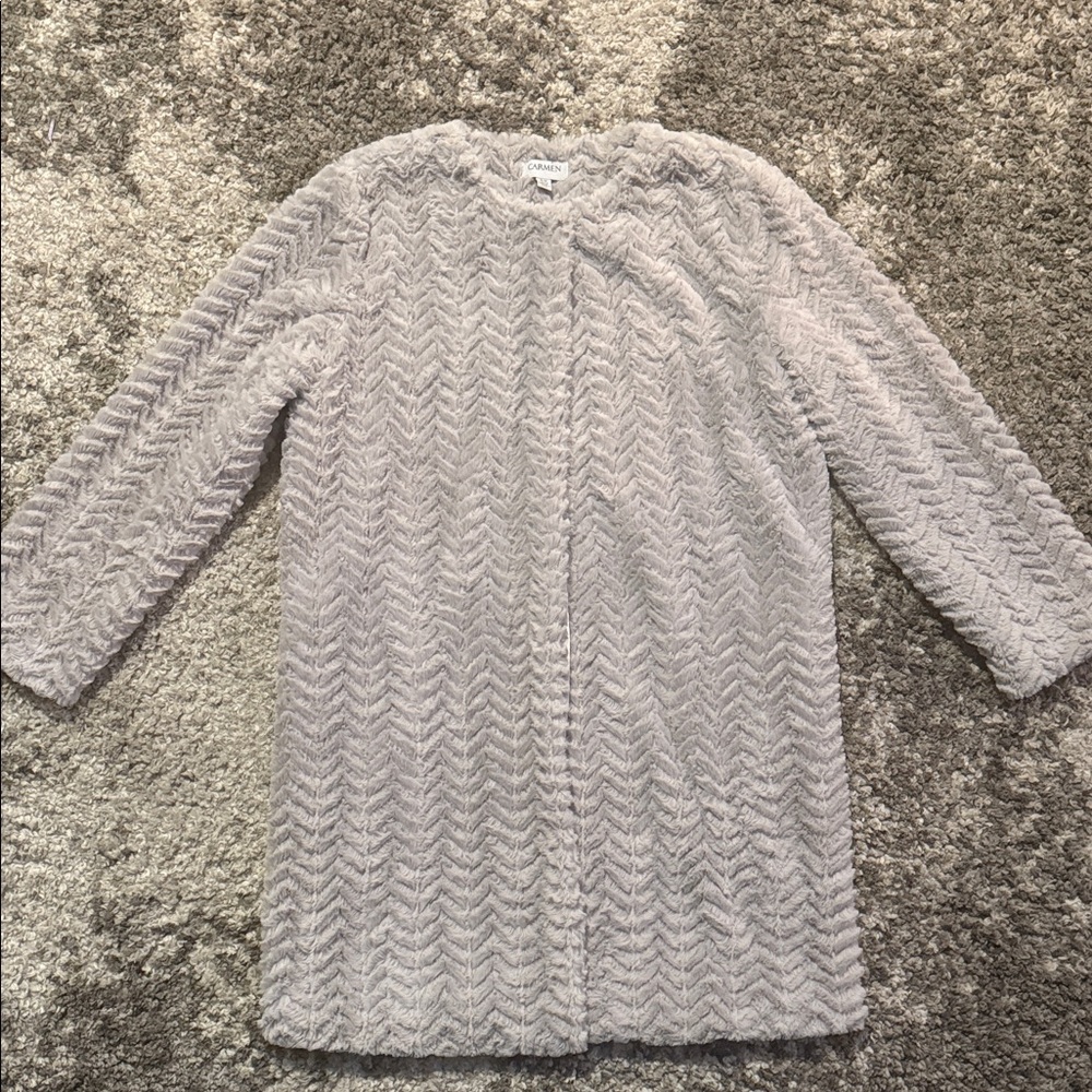 Carmen Marc Valvo Light Gray Teddy Jacket
